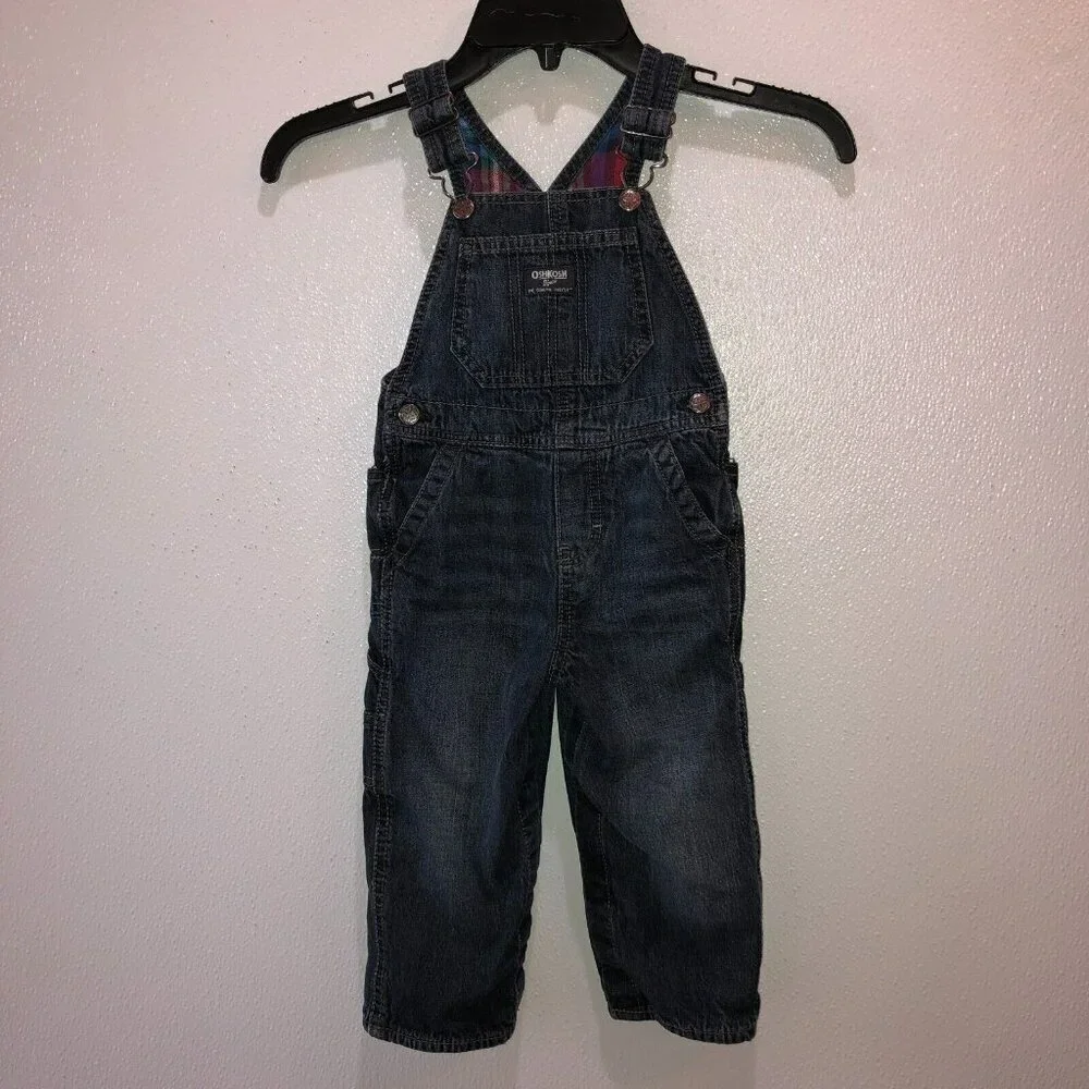 OshKosh Bgosh Kids Toddler 24 Mos Vestbak Denim Jean Flannel Lined Bib Overalls